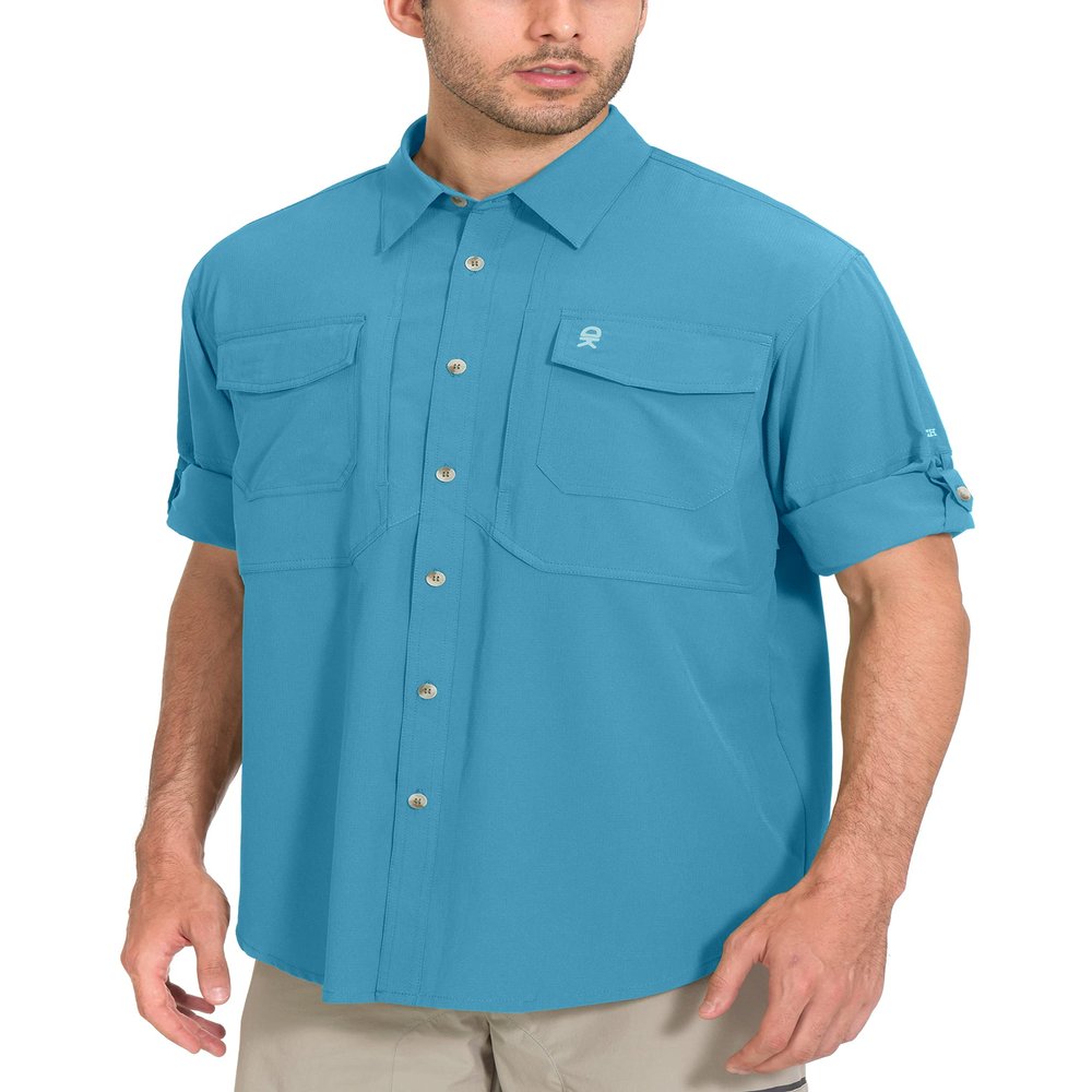 Little Donkey Andy Men's Quick-Dry Stretch Sun Protection Long Sleeve Tactics Shirt Horizon Blue S