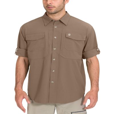 Little Donkey Andy Men's Quick-Dry Stretch Sun Protection Long Sleeve Tactics Shirt Brown M
