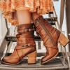 Bcshiye Women's Western Ankle Boot,Chunky Heel Wide Width Mid Calf Boots Retro Buckle Strap Slip On Dress Combat Boots view 2