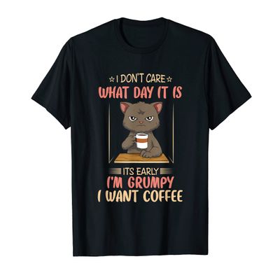 Funny Angry Cat Coffee Lover Feline Morning Animal Men Women T-Shirt