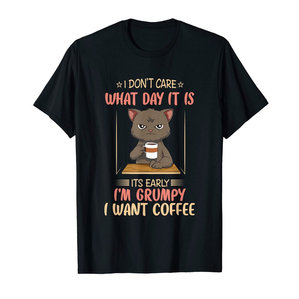 Funny Angry Cat Coffee Lover Feline Morning Animal Men Women T-Shirt