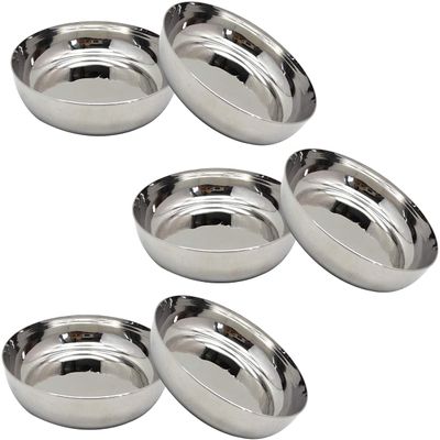Belexy Stainless Steel Round Plates, Dish Set for Break Fast, Outdoor Camping, Fast Food Plate For Pasta, Fruit Breakfast, Snack, Dinner Plate- Set of 6, Silver, 4.4