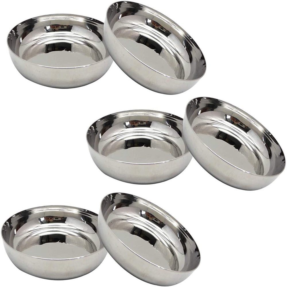 Belexy Stainless Steel Round Plates, Dish Set for Break Fast, Outdoor Camping, Fast Food Plate For Pasta, Fruit Breakfast, Snack, Dinner Plate- Set of 6, Silver, 4.4