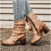 Bcshiye Women's Western Ankle Boot,Chunky Heel Wide Width Mid Calf Boots Retro Buckle Strap Slip On Dress Combat Boots view 2