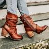 Bcshiye Women's Western Ankle Boot,Chunky Heel Wide Width Mid Calf Boots Retro Buckle Strap Slip On Dress Combat Boots view 3
