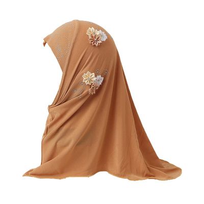 ALEDLE-LIFE Kids Girls Crystal Flower Muslim Khimar Hijab Headscarf Elastic Beanie Arab Scarf Shawls Islamic Turban Cap