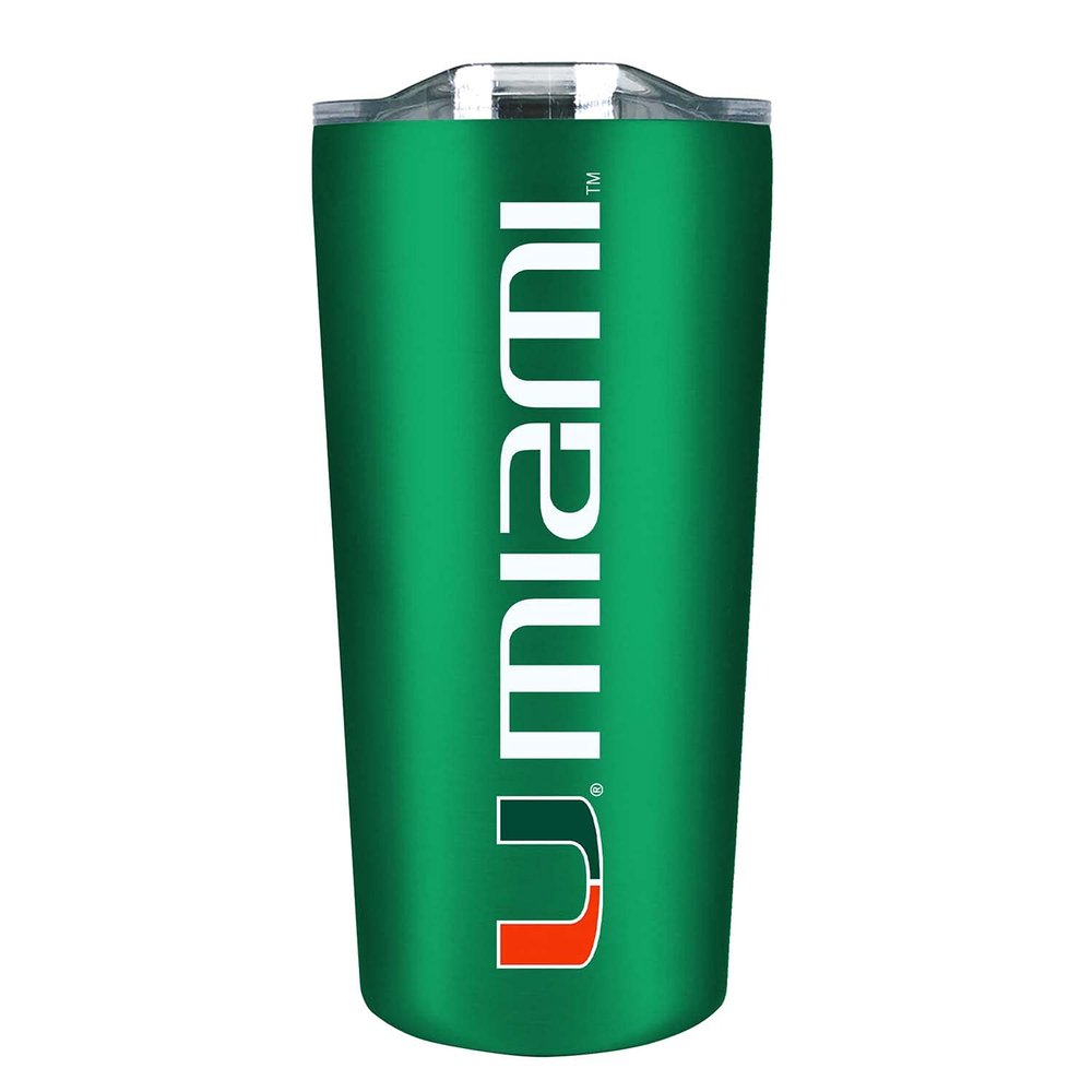 Campus Colors College Stainless Steel, Double Walled, Vacuum Insulated, Reusable Collegiate Tumbler with Slider-Top Lid for Travel, Sports, and Coffee, 18 oz (Miami Hurricanes - Green)