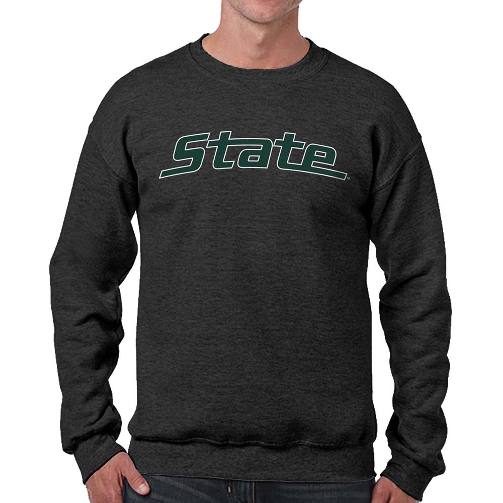 Campus Colors NCAA Adult Charcoal Crewneck Fleece Sweatshirt - Cotton Blend - Stay Warm & Represent Your Team With Style (Michigan State Spartans - Charcoal, Medium)