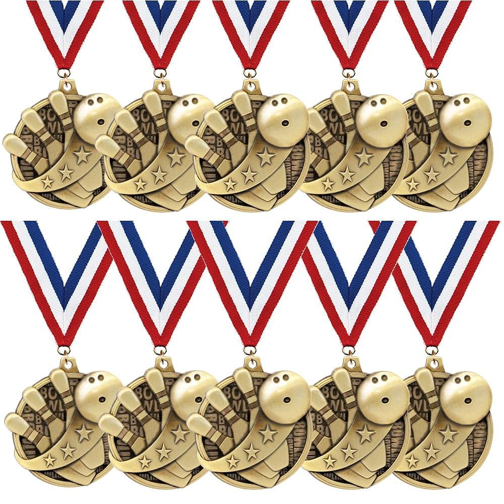 Set of Bowling Medals, 2" Gold Bowling Medal Awards, Pack of 10 Prime