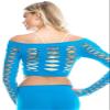 Kurve Women's Crop Fishnet Long Sleeve Layer Blouse Top, UV Protective Fabric UPF 50+ (Made with Love in The USA) Turquoise view 3