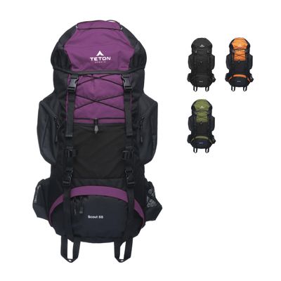Teton 55L Scout Internal Frame Backpack for Hiking, Camping, Backpacking, Travel, Rain Cover Included, Huckleberry