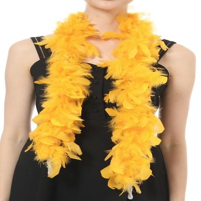Flydreamfeathers Feather Boa 25 Gram, 4 Feet Long Chandelle Feather Boa, Great for Party, Halloween Costume, Christmas Tree, Decoration (Gold Yellow Color)