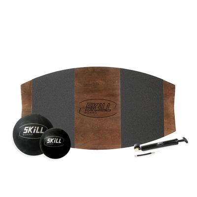 The Skill Board Beginner to Pro - Wooden Balance Board for Adults Bundle - Incl. Balance Trainer for All Sports, Gym, Standing Desk - 2x Fitness Balls, Ball Pump and more