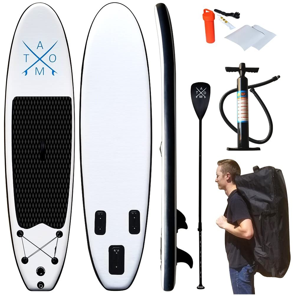 Atom Surf  10 6 Inflatable Stand Up Paddle Board Package with SUP Accessories & Carry Bag for Youth & Adults