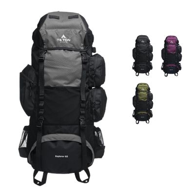 Teton 65L Explorer Internal Frame Backpack for Hiking, Camping, Backpacking, Rain Cover Included, Graphite