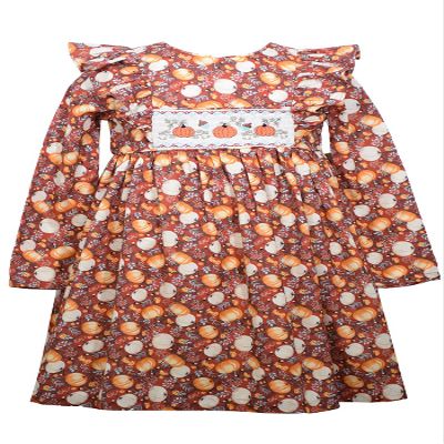 Bonnie Jean Thanksgiving Long Sleeves Harvest Smocked Pumpkin Girls' Dress (12 Months) Multicoloured