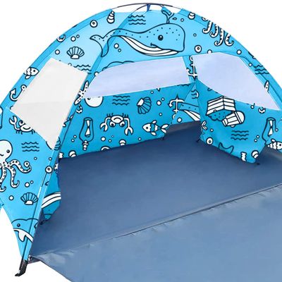 Ocean World 3-4 Person Family and Baby Beach Tent Cool Beach Essentials for Shade, UPF 50+ UV Protection and PU800 Waterproof, Portable Pop Up Sun Shade Cabana Shelter for Kids and Toddlers,