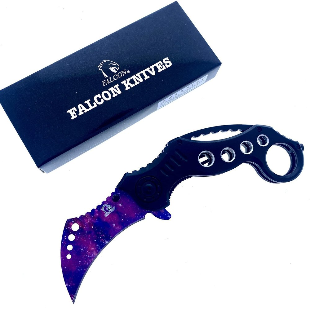 7.75" Full Metal Claw Style Folding Tactical Knife with Titanium Coating Blade and Handle. for Hunting, Camping and Knife Collection (Pink Galaxy)