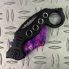 7.75" Full Metal Claw Style Folding Tactical Knife with Titanium Coating Blade and Handle. for Hunting, Camping and Knife Collection (Pink Galaxy) view 3
