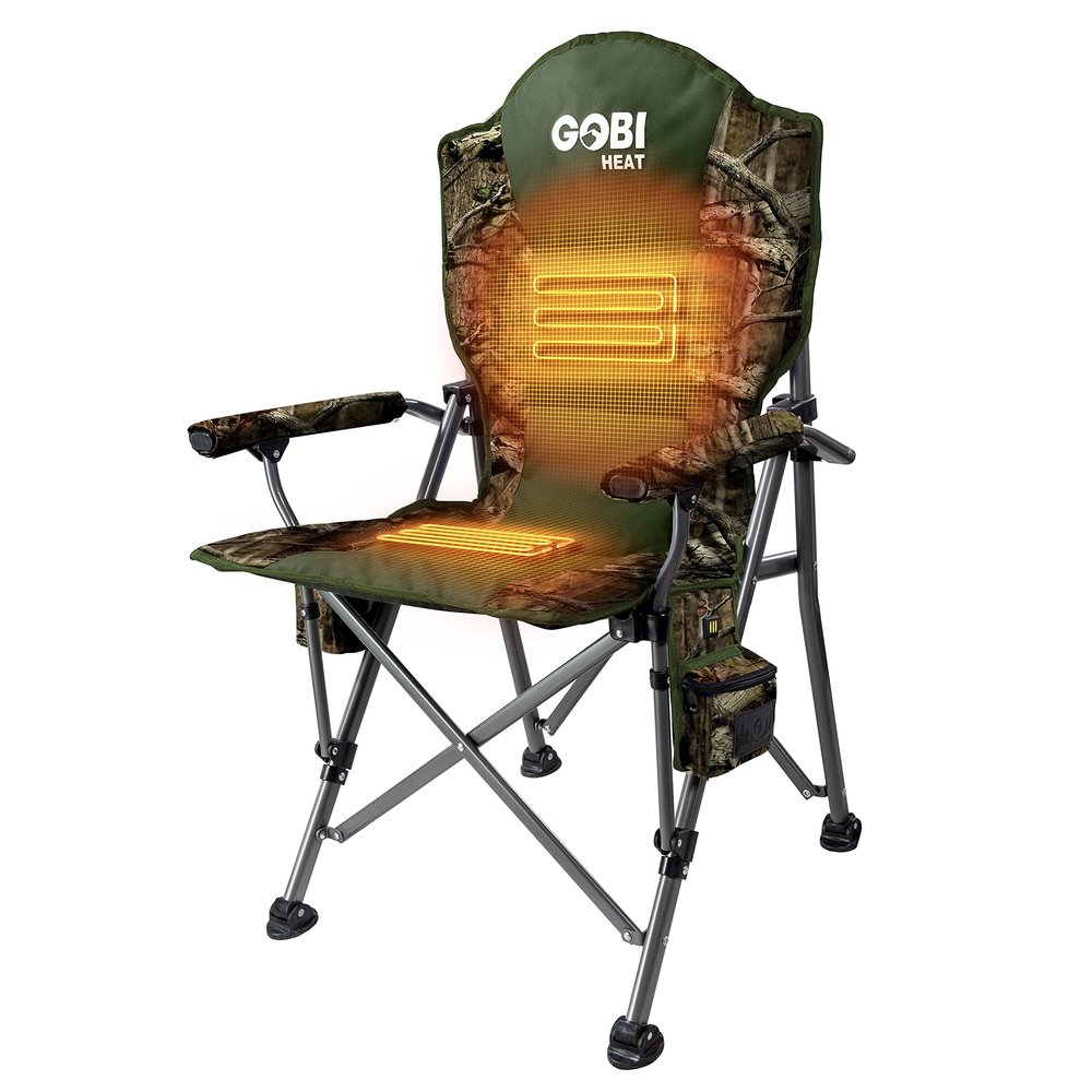 Gobi Heat - Terrain Portable Heated Camping Chair - Outdoor Folding Chair with Heated Filling - Winter Camping Essential - 3 Heat Settings (Mossy Oak Camo)