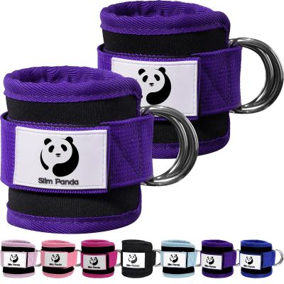 Slim Panda Ankle Strap for Cable Machine,Ankle Cuff for Kickbacks, Booty Hip Abductors,Glute Workouts, Leg Extensions, Curls for Men and Women, Adjustable with Double D-Rings (Pair, Purple)