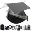 Sunyear Hammock Camping with Rain Fly Tarp and Net, Portable Camping Hammock Double Tree Hammock Outdoor Indoor Backpacking Travel & Survival, 2 Tree Straps,100% Waterproof Black/Grey Bundle view 1
