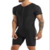 Yihuimin Men's One Piece Short Sleeve Zipper Front Dance Workout Bodysuit Biketard Unitard Jumpsuit Black Large view 3