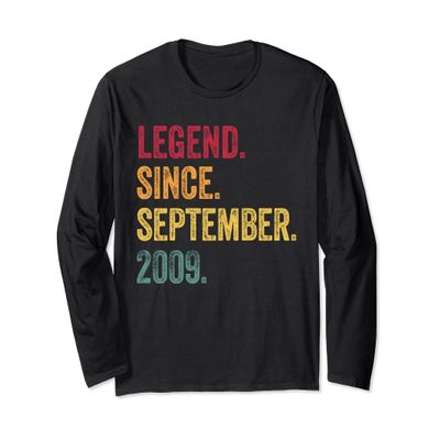 14th Birthday Gift Legend Since September 2009 Vintage Retro Long Sleeve T-Shirt