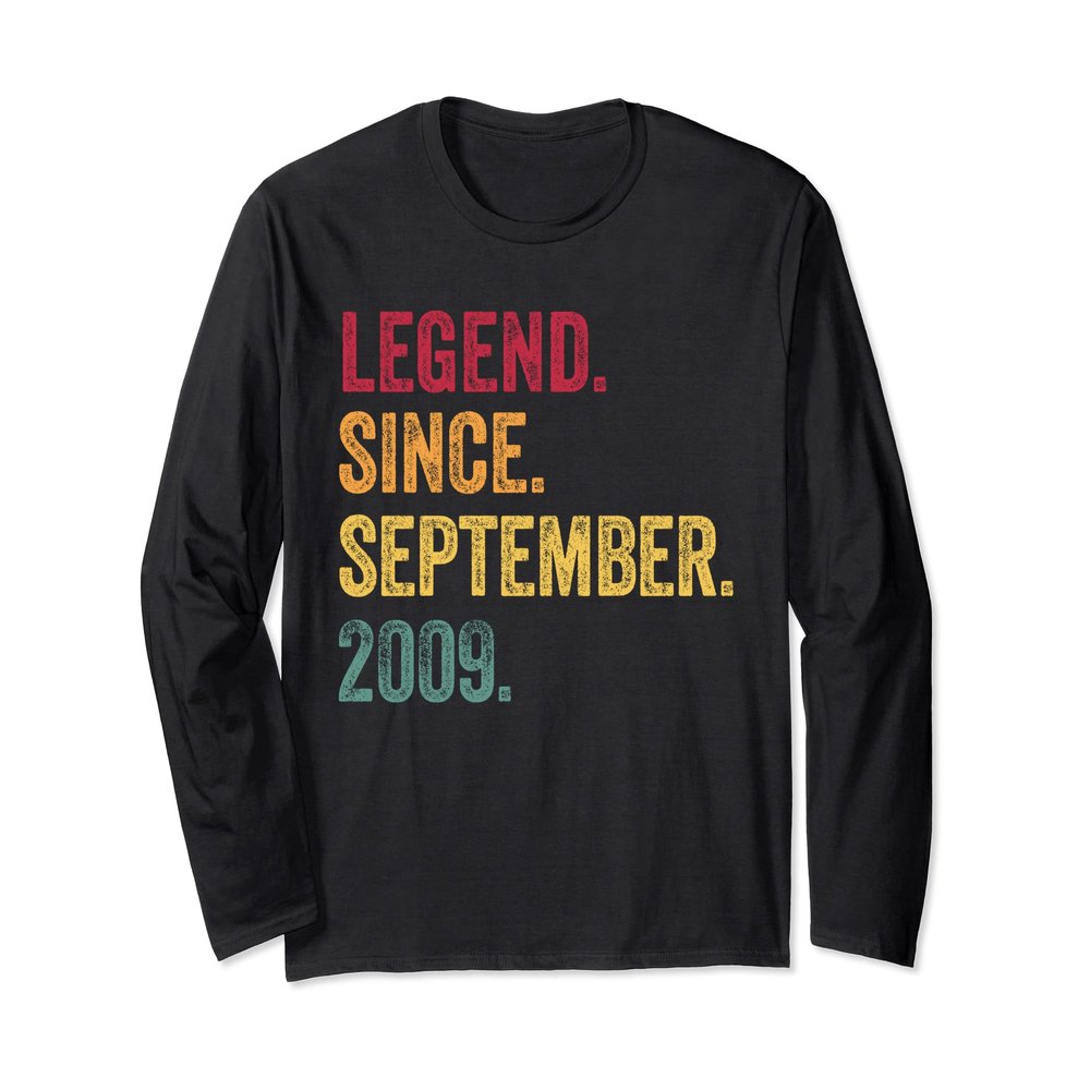14th Birthday Gift Legend Since September 2009 Vintage Retro Long Sleeve T-Shirt