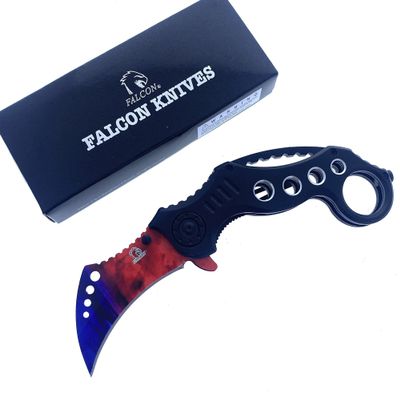 7.75" Full Metal Claw Style Folding Tactical Knife with Titanium Coating Blade and Handle. for Hunting, Camping and Knife Collection (Red Purple)