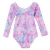 Domusgo Gymnastics Leotards for Girls 7-8 Years Old Sparkly Pink Rainbow Love Long Sleeve One Piece Tank view 2