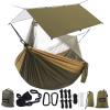 Sunyear Hammock Camping with Rain Fly Tarp and Net, Portable Camping Hammock Double Tree Hammock Outdoor Indoor Backpacking Travel & Survival, 2 Tree Straps,100% Waterproof Green Bundle view 1