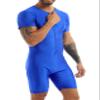 Yihuimin Men's One Piece Short Sleeve Zipper Front Dance Workout Bodysuit Biketard Unitard Jumpsuit Blue Large view 2