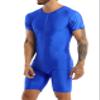 Yihuimin Men's One Piece Short Sleeve Zipper Front Dance Workout Bodysuit Biketard Unitard Jumpsuit Blue Large view 3