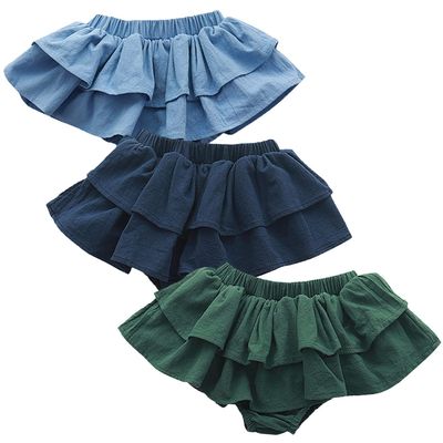 3PC Shorts Set Newborn Baby Girls Boy PP Pants Solid Floral Ruffle Cotton Bloomers Skirt Basic Washable Diaper Cover (2-3 Years,Skirt-Blue&Navy&Green,2 Years,3 Years)