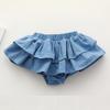 3PC Shorts Set Newborn Baby Girls Boy PP Pants Solid Floral Ruffle Cotton Bloomers Skirt Basic Washable Diaper Cover (2-3 Years,Skirt-Blue&Navy&Green,2 Years,3 Years) view 4
