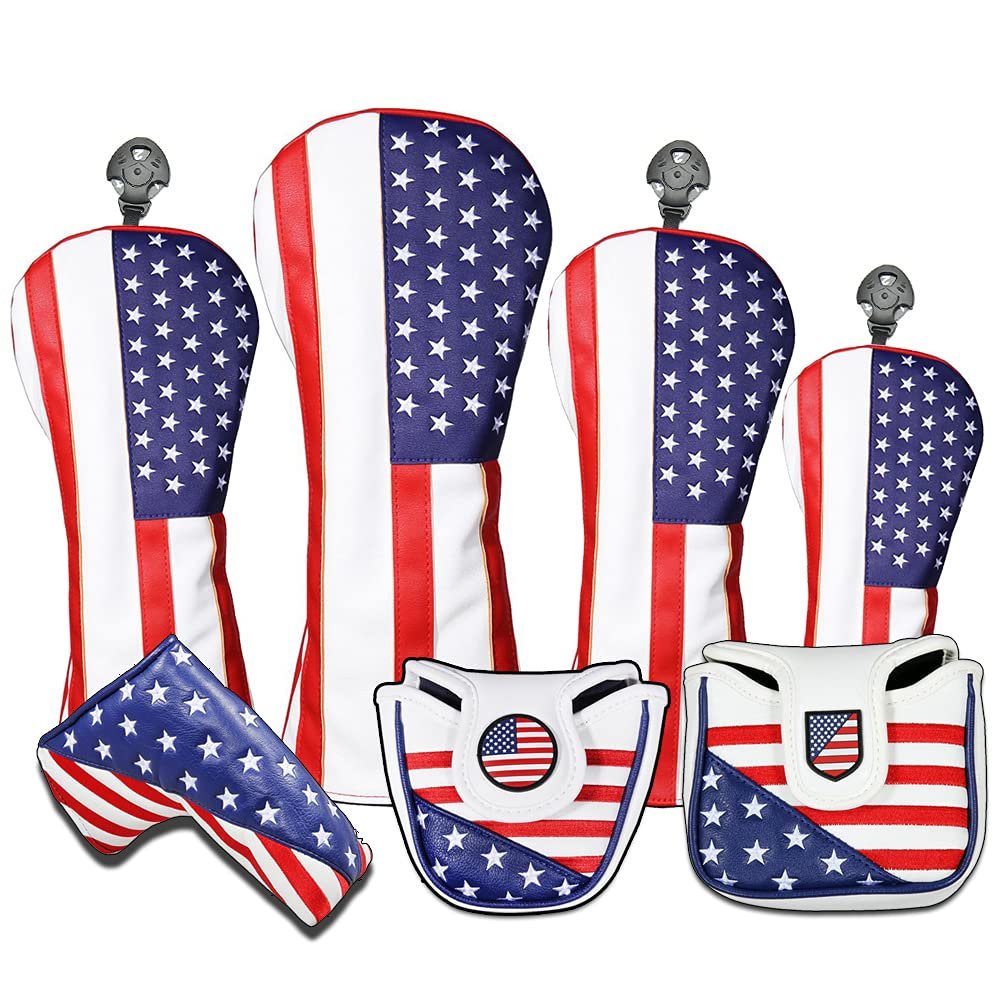USA Golf Head Covers for Driver & Fairway Woods - Premium Leather Headcovers, Designed to Fit All Woods and Drivers (135 3pcs)