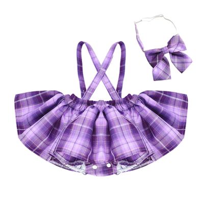 vastwit Toddler Baby Girls Plaid Pleated Bib Skirt with Bowknot Bow Tie Set Basic Suspender Skirts Purple 12-18 Months