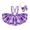 vastwit Toddler Baby Girls Plaid Pleated Bib Skirt with Bowknot Bow Tie Set Basic Suspender Skirts Purple 12-18 Months view 1