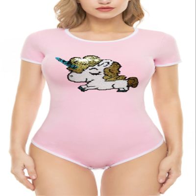 CutiePlusU Cotton Button Crotch Bodysuit Onesie Pajamas - Unicorn Pink S