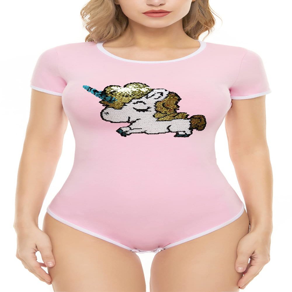 CutiePlusU Cotton Button Crotch Bodysuit Onesie Pajamas - Unicorn Pink S