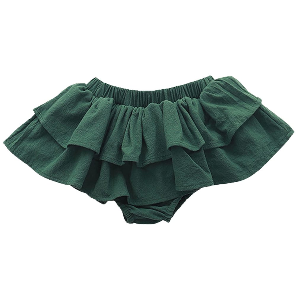 Baby Girls Boy Cotton Shorts Newborn Solid Floral Ruffle Shorts Bloomers Skirt Basic Elastic Waistband Loose Bottoms (12-24 Months,Skirt-Green,12 Months,24 Months)