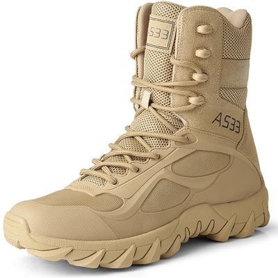 hongrenamz Men's Hiking Boots Waterproof High Top Outdoor Walking Lace Up Anti-Slip Breathable Ankle Boots Casual Camping Trekking Shoes Sand-EU41/US8