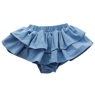 Baby Girls Boy Cotton Shorts Newborn Solid Floral Ruffle Shorts Bloomers Skirt Basic Elastic Waistband Loose Bottoms (12-24 Months,Skirt-Blue,12 Months,24 Months)