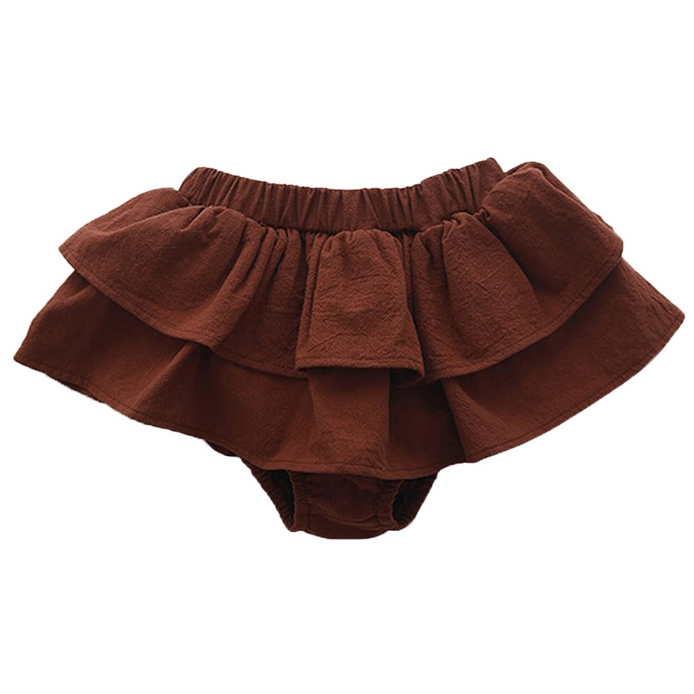 Baby Girls Boy Cotton Shorts Newborn Solid Floral Ruffle Shorts Bloomers Skirt Basic Elastic Waistband Loose Bottoms (12-24 Months,Skirt-Coffee,12 Months,24 Months)
