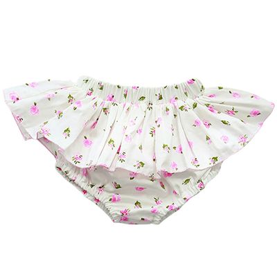 Baby Girls Boy Cotton Shorts Newborn Solid Floral Ruffle Shorts Bloomers Skirt Basic Elastic Waistband Loose Bottoms (12-24 Months,White Floral,12 Months,24 Months)