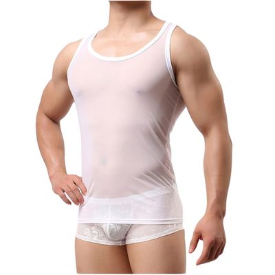 Mens Mesh Tank Tops Vest Muscle Tops Slim Fit Training Shirts Gym Wear Sportswear (XL,White)