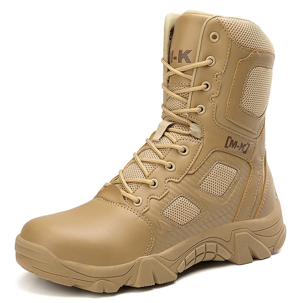 hongrenamz Men's Hiking Boots Lightweight High Rise Outdoor Trekking Walking Lace Up Ankle Boots Camping Shoes Sand-EU46/US12