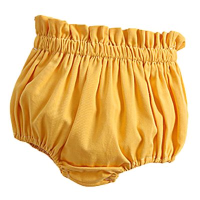 Baby Girls Boy Cotton Shorts Newborn Solid Floral Ruffle Shorts Bloomers Skirt Basic Elastic Waistband Loose Bottoms (6-12 Months,Ruffle-Yellow,6 Months,12 Months)