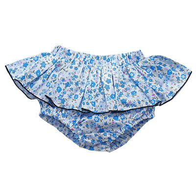 Baby Girls Boy Cotton Shorts Newborn Solid Floral Ruffle Shorts Bloomers Skirt Basic Elastic Waistband Loose Bottoms (2-3 Years,Blue Floral,2 Years,3 Years)